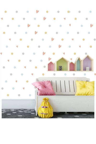 ENGINPRINT Colorful Polka Dots And Hearts 252 Pieces Assorted Kids Room Wall Sticker