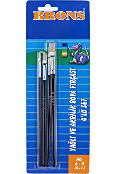 Brons 522 فرشاة طلاء أكريليك زيتية مكونة من 4 قطع - رقم: 6-8-10-12