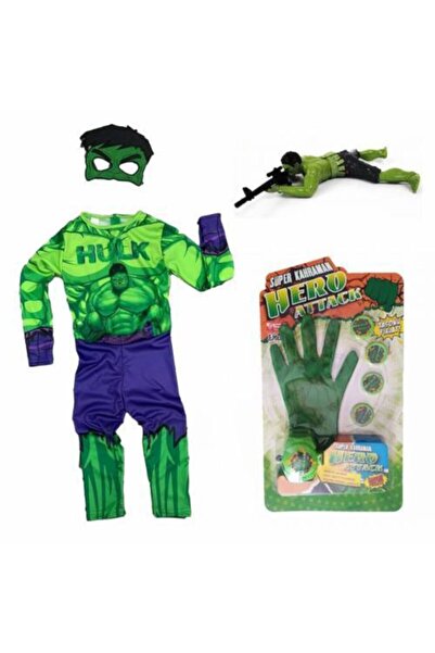 Mashotrend Hulk Çocuk Kostümü - Yeşil Dev Kostümü + Hulk Taso Atan Eldiven Oy...