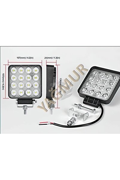 Genel Markalar Çalısma Lambası 16 Ledlı Kare Tıp 9v 60v 48w Siyah Iş Makinası