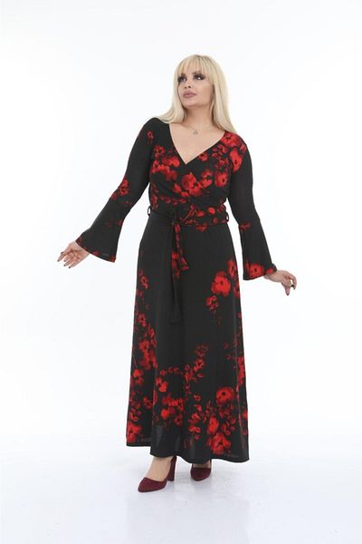 Mezura Γυναικείο Plus Size Φθινοπωρινό/χειμωνιάτικο Μακρύ Φόρεμα με Διπλό Γιακά Flounce Crepe Ύφασμα Κατάλληλο για Hijab