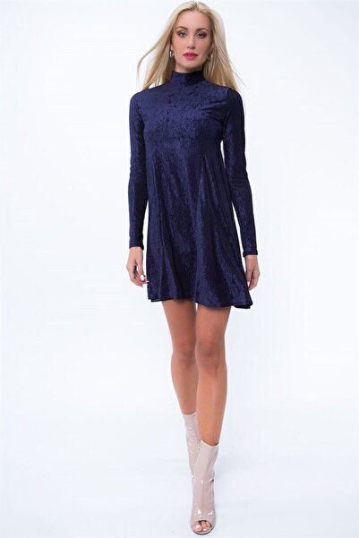 fasardi Çizgili Kadife Elbise