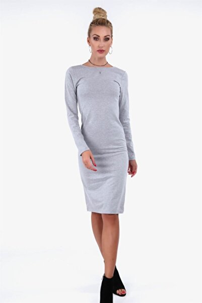 fasardi Sırt Dekolteli Yırtmaçlı Midi Elbise