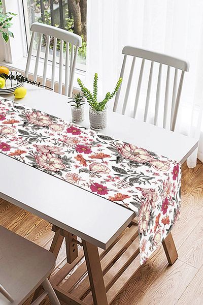 Realhomes Alergăr decorativ din piele de căprioară, imprimat digital, cu design Daisy & Rose