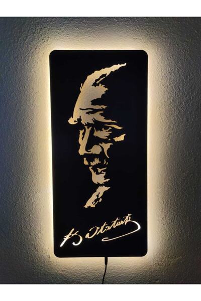 dekoraven Mustafa Kemal Atatürk Led Işıklı Ahşap Tablo