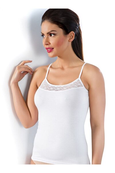 by HW Біла бамбукова мереживна майка на бретельках для жінок 3610