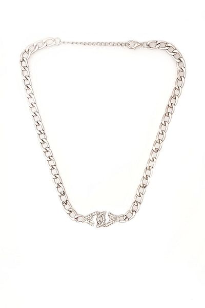 FORIVIA ACCESSORIES Silver, Zircon Stone Handcuff Necklace