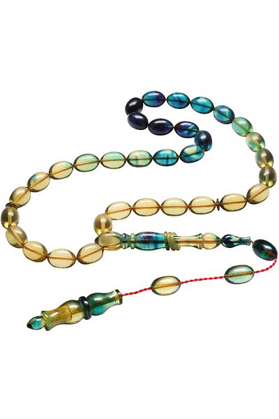 Tesbih Atölyesi Blue Transparent Colored Beige Cut Special Fire Amber Prayer Beads
