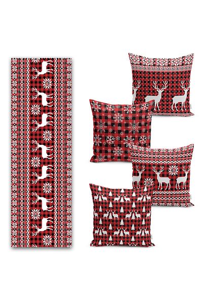 Realhomes Πρωτοχρονιάτικο Motif Deer Special Design 4 Throw Pillow 1 Runner Set
