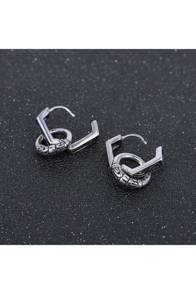 northstarshop Large Antique Design Combination Ring Accessory Snap Hexagon Tribal Men's 316l Steel Earrings