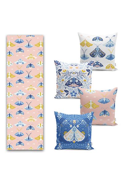 Realhomes Fluture colorat special proiectat 4 perne de aruncare 1 set de alergători
