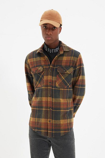 Trendyol Collection Winter-Holzfäller-Karomuster – normale Passform mit doppelter Taschenabdeckung TMNAW21GO0031