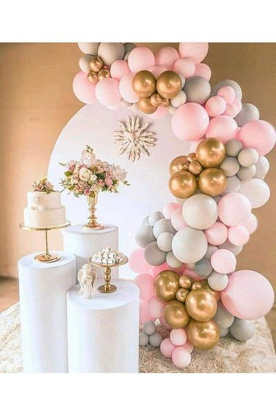 Party City Balloon Balloon Chain in Mixed Gold Chrome Pastel Pink Pastel Gray Colors