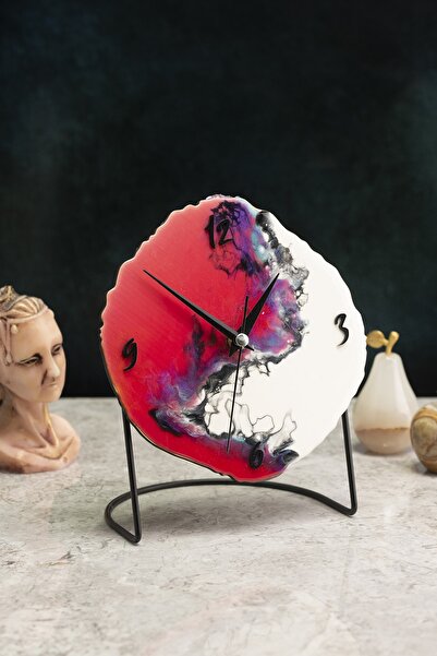 Muyika Design Muyika Diverso Kırmızı Beyaz Dekoratif Masa Saati18x23cm Sessiz...