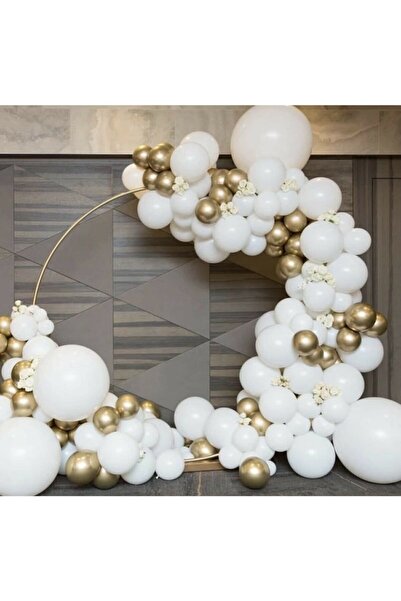 Party City بالون ذهبي كروم أبيض مقاس 10-12 بوصة ومجموعة سلسلة بالونات قطعة وا...