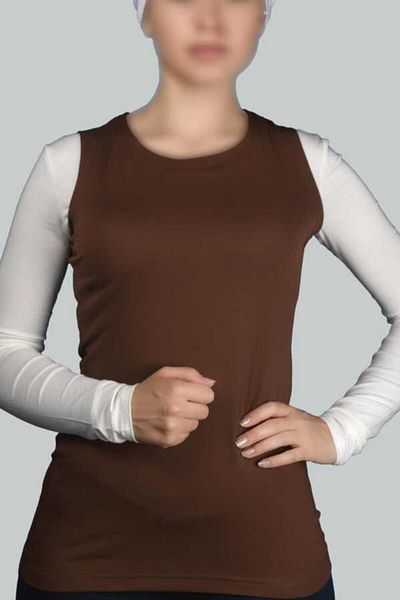 Altobeh Γυναικείο κορμάκι Zero Sleeve Crew Neck Lycra Combed Cotton - Chocolate