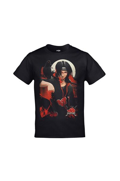 Orijin Tekstil Naruto Akatsuki Itachi Uchiha Printed Unisex Black Tshirt