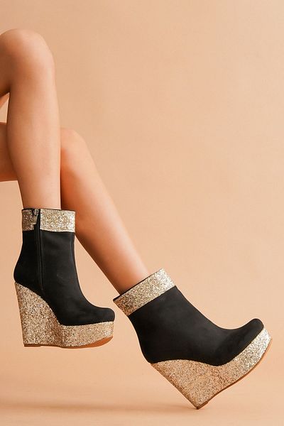 Ayakkabı Ateşi Daina Black Suede - Gold Glitter Γυναικείες Μπότες με τακούνι
