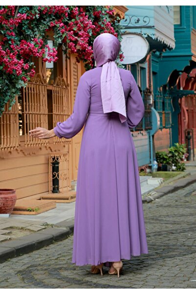 Feiza Collection Inci Kemerli Tesettür Elbise - Lila
