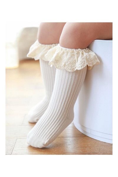 ESES BEBE Knee Length Lace Ecru Socks (1-3 YEARS)