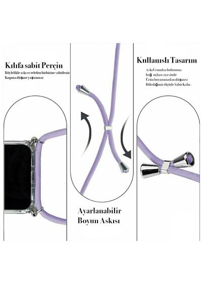 Tria Iphone 7 Plus / 8 Plus Uyumlu Sürgülü Sarı İpli Boyun Askılı Telefon Kılıfı