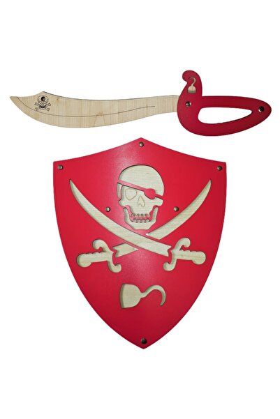 Ahtek Ahşap Oyuncak Seti, Korsan Kalkanı Ve Kılıcı, Kırmızı
