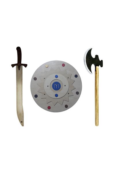 Ahtek Wooden Toy Set 3 Pieces, Kayi Shield + Sword and Axe