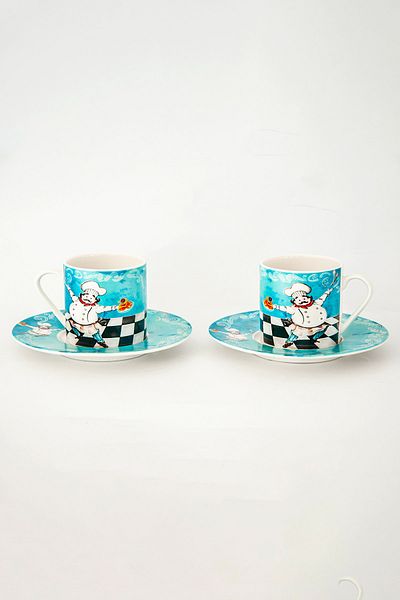 Bursa Porselen Dekor Blue Chef Coffee Cup Set for Two