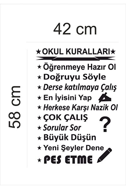 TRC TRAFİK Black School Rules Decorative Wall Sticker - 58x42 Cm