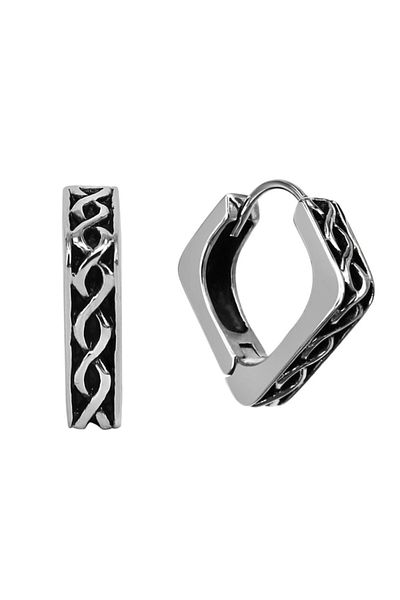 northstarshop Large Antique Design Tribal Pattern Snap Ring Triangle Shaped 316l Men's Steel Earring