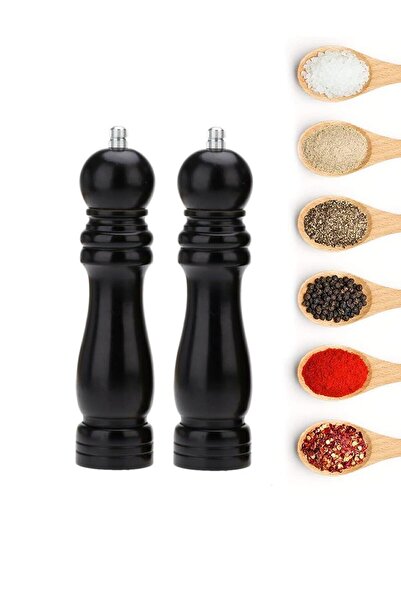 Trendpoint 2li Karabiber Tuz Kahve Baharat Öğütücü Ahşap Manuel El Değirmeni ...