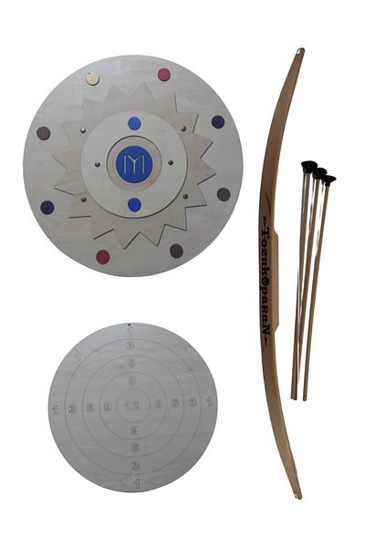 Ahtek مجموعة ألعاب خشبية مكونة من 3 قطع، قوس سهم طبيعي من شعاع البوق Tk Kayi Shield Target