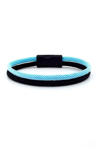 Solfera Blue Black Two Row Magnetic Clip Men's Bracelet M014f