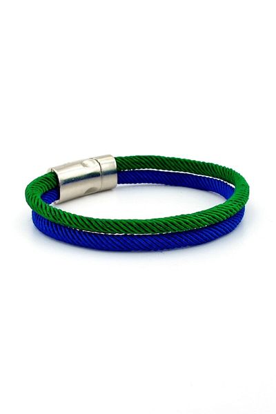 Solfera Green Navy Blue Two Rows Metal Magnet Men's Bracelet M014z