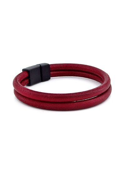 Solfera Claret Red Real Leather Magnetic Clip Two-Row Bracelet M015b