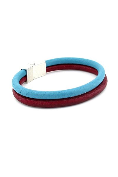 Solfera Burgundy Blue Original Leather Metal Magnet Bracelet M016k