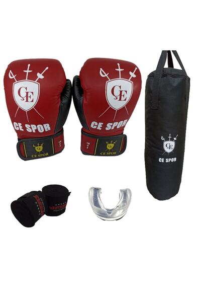CESPOR Kırmızı Boks Eldiveni 120 Cm Kum Torbası Ve Bandaj Dişlik Set