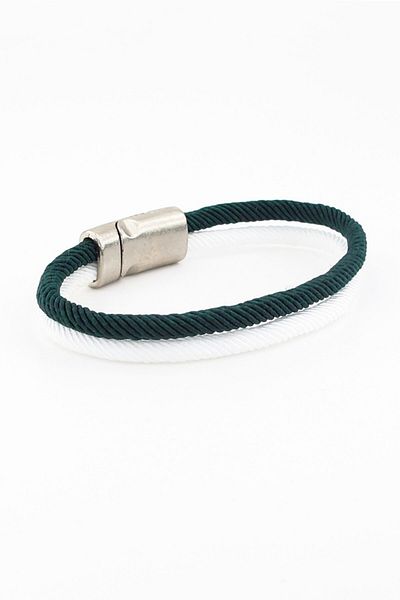 Solfera Green White Two Rows Metal Magnet Men's Bracelet M014d