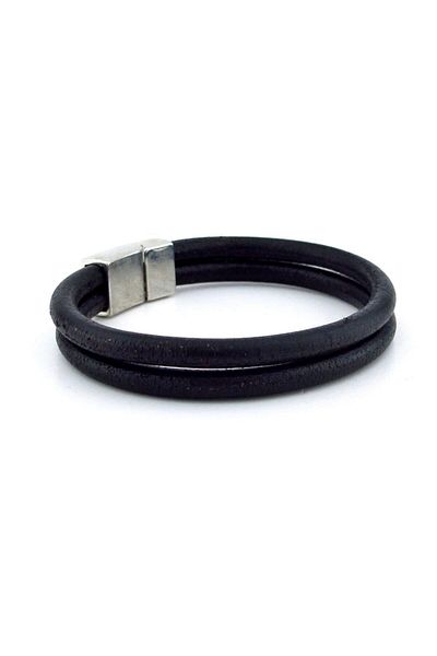 Solfera Black Original Leather Magnetic Clip Two Row Bracelet M015a