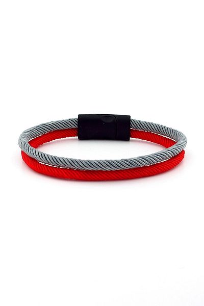 Solfera Red Gray Two Rows Metal Magnet Men's Bracelet M014n