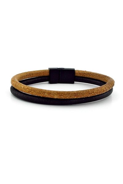 Solfera Black Tan Original Leather Metal Magnet Bracelet M016d