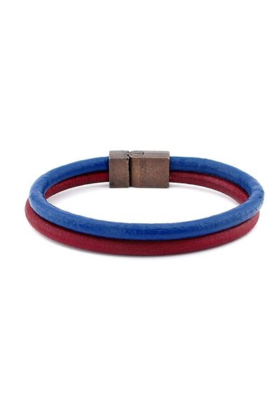 Solfera Claret Red Navy Blue Original Leather Metal Magnet Bracelet M016c