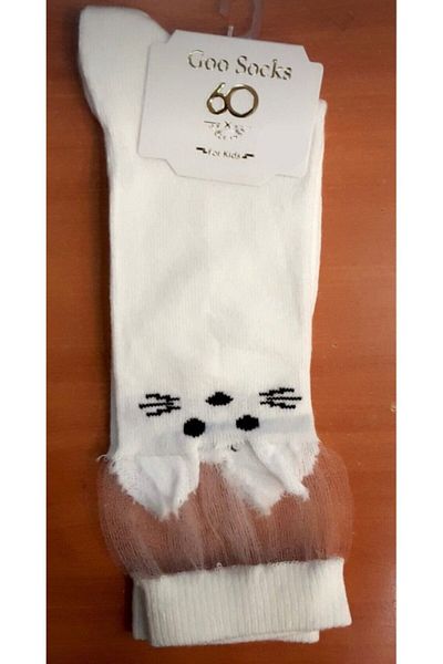 Goo Socks Детски чорапи от тюл с котешки мотиви в бял цвят