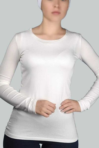 Altobeh Long Sleeve Crew Neck Lycra Combed Cotton Women's Bodysuit - Ecru