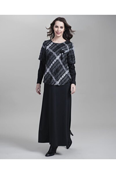 Genel Markalar Ekose Fileli Uzun Hamile Elbise