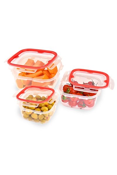 Melkan Home Square Storage Container with Lockable Lid Set of 3 with Transparent Red Gasket