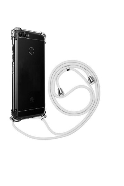 Molly Huawei P Smart 2018 Uyumlu Beyaz Boyun Askılı Ipli Şeffaf Silikon Kılıf