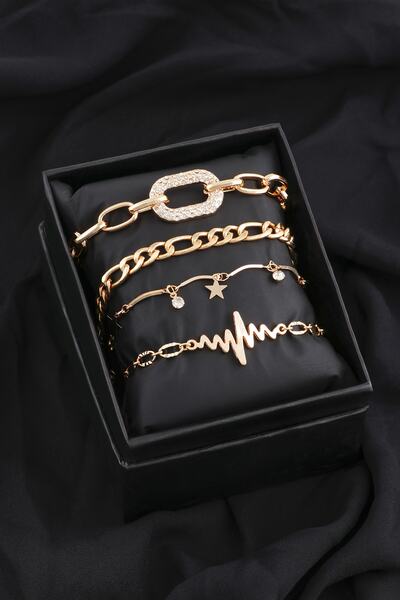 Sortie Aksesuar Çelik Kalp Atışı Figürlü Ve Zirkon Taşlı 4'lü Kombin Bileklik...