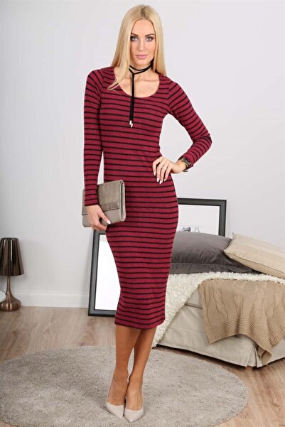 fasardi Çizgili Midi Kalem Elbise