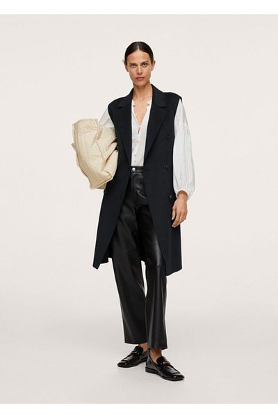 MANGO Woman Women's Black Wool Blended Hand Sewn Vest